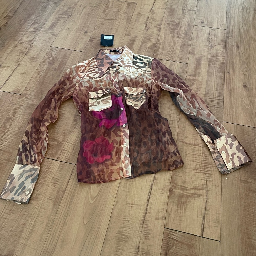 Leopard Print Sheer & Satin Western Style Women's Shirt Vintage Y2K D&G Style